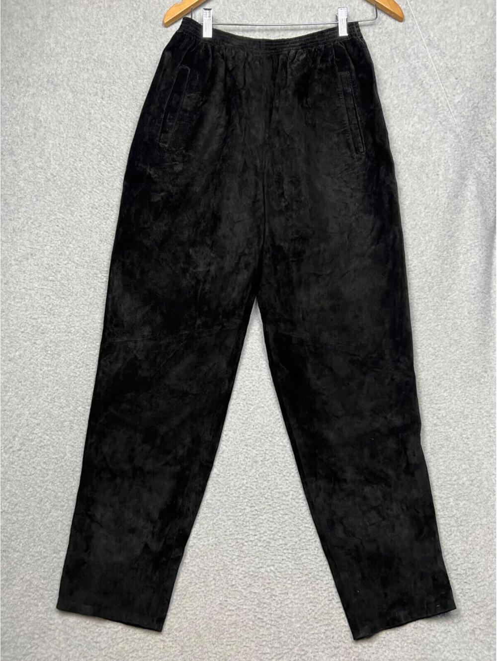 Vintage 80 90s Cedars Leather Suede Trouser Pull On Pants Womens L Elastic Waist